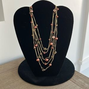Vintage Coldwater Creek Multistrand Beaded Brown Gold tone Necklace